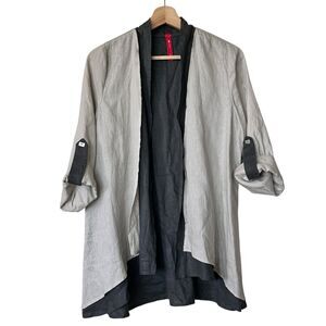 IC By Connie K Linen Logenlook Layered Small open front draped Cardigan